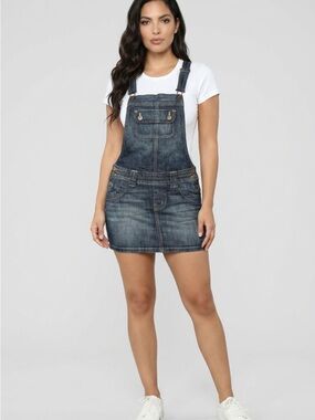 Y2K Vintage Guess Denim Overall Skirt - Dark Wash Blue